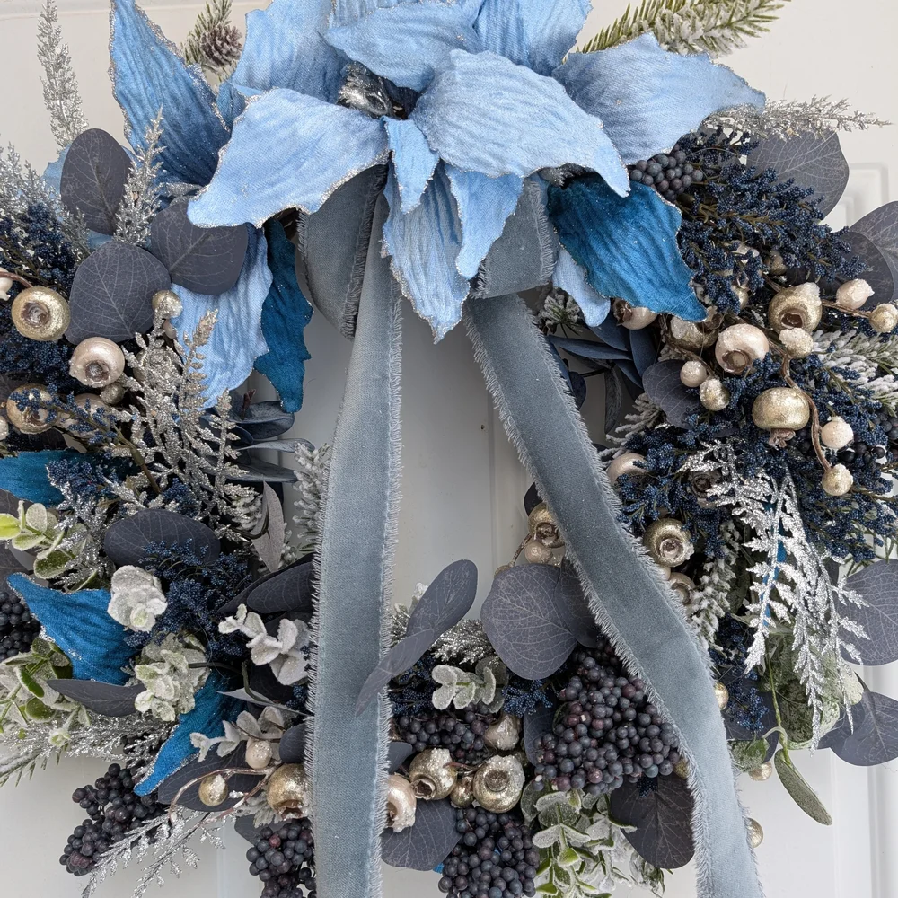 Elegant Blue and Silver Holiday Wreath